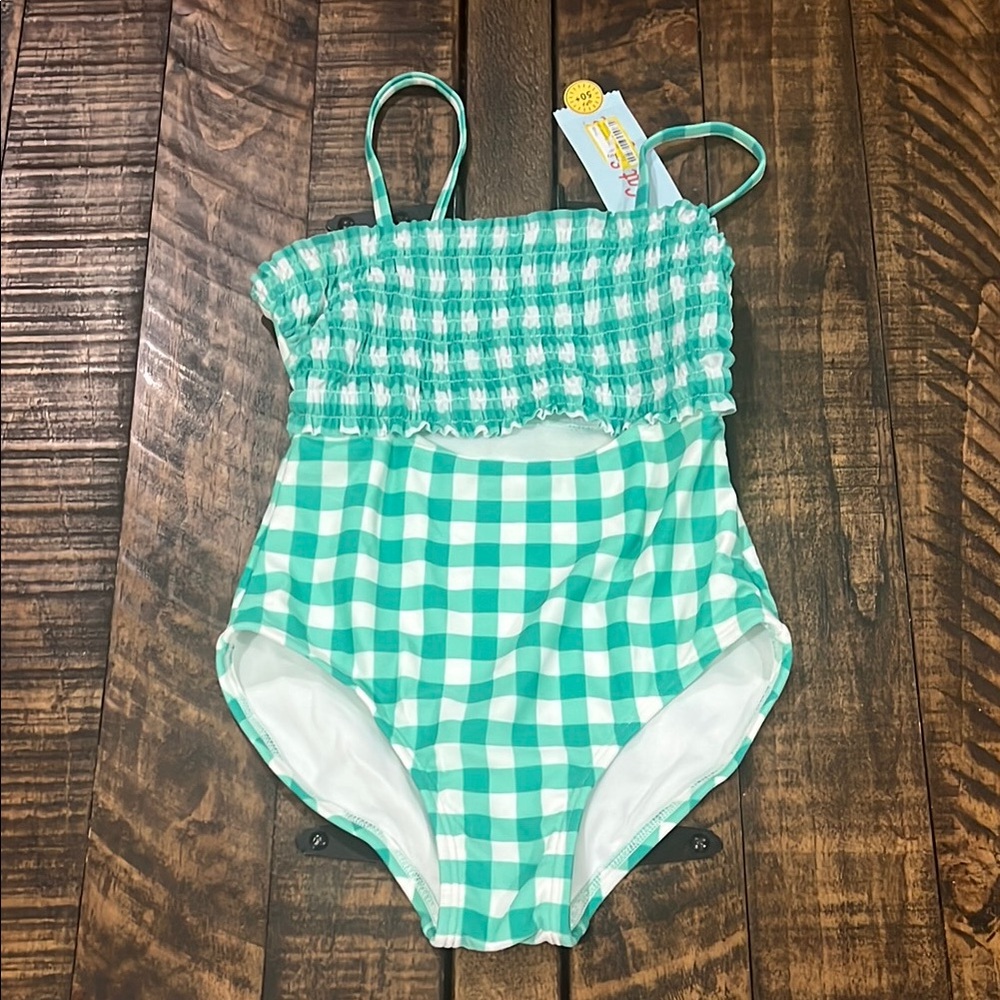 Kids Green Checkered Swimsuit 6/7 by Cat & Jackk